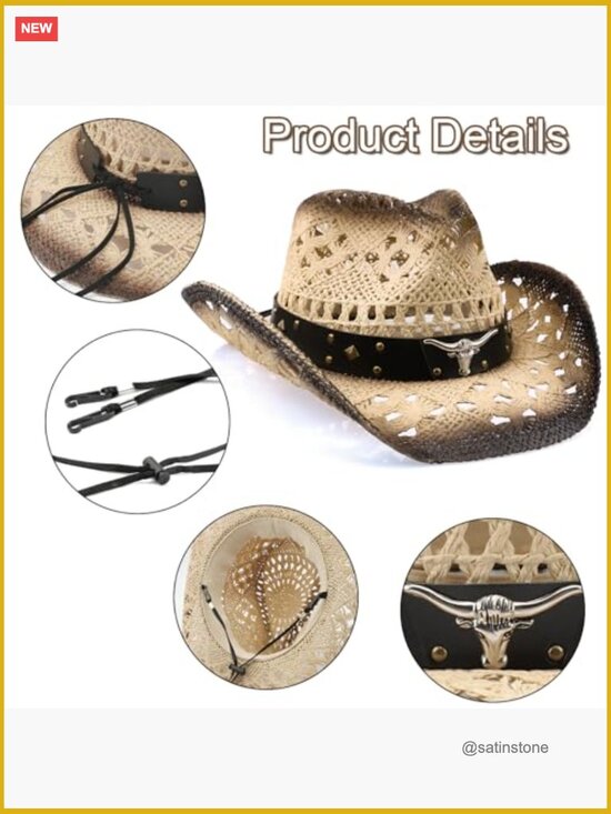 Synthetic Straw Cowboy Hat with Shapeable Brim & Sun Protection main image 7